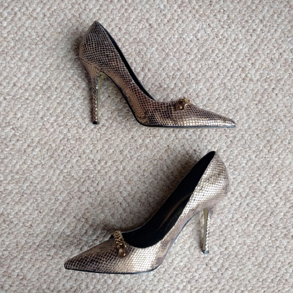 Beverly Feldman Gold Vegan Snake Print Pumps 9.5 - Picture 4 of 5